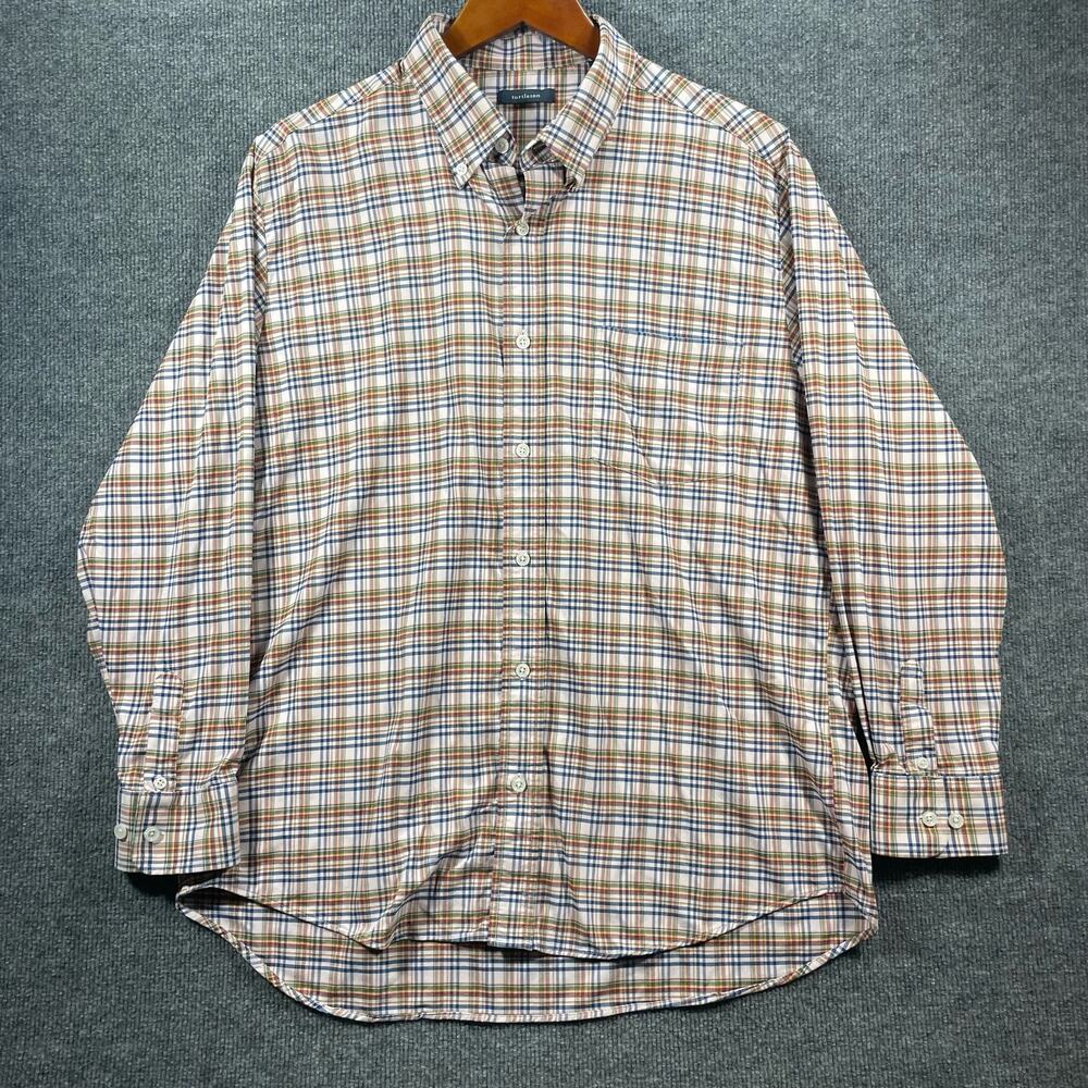 Turtleson Button Down Shirt Men's XL Brown/Blue Plaid Long Sleeve Stretch